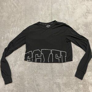 Flag Nor Fail Women’s Medium Cropped Long Sleeve Soft Athletic Shirt Black